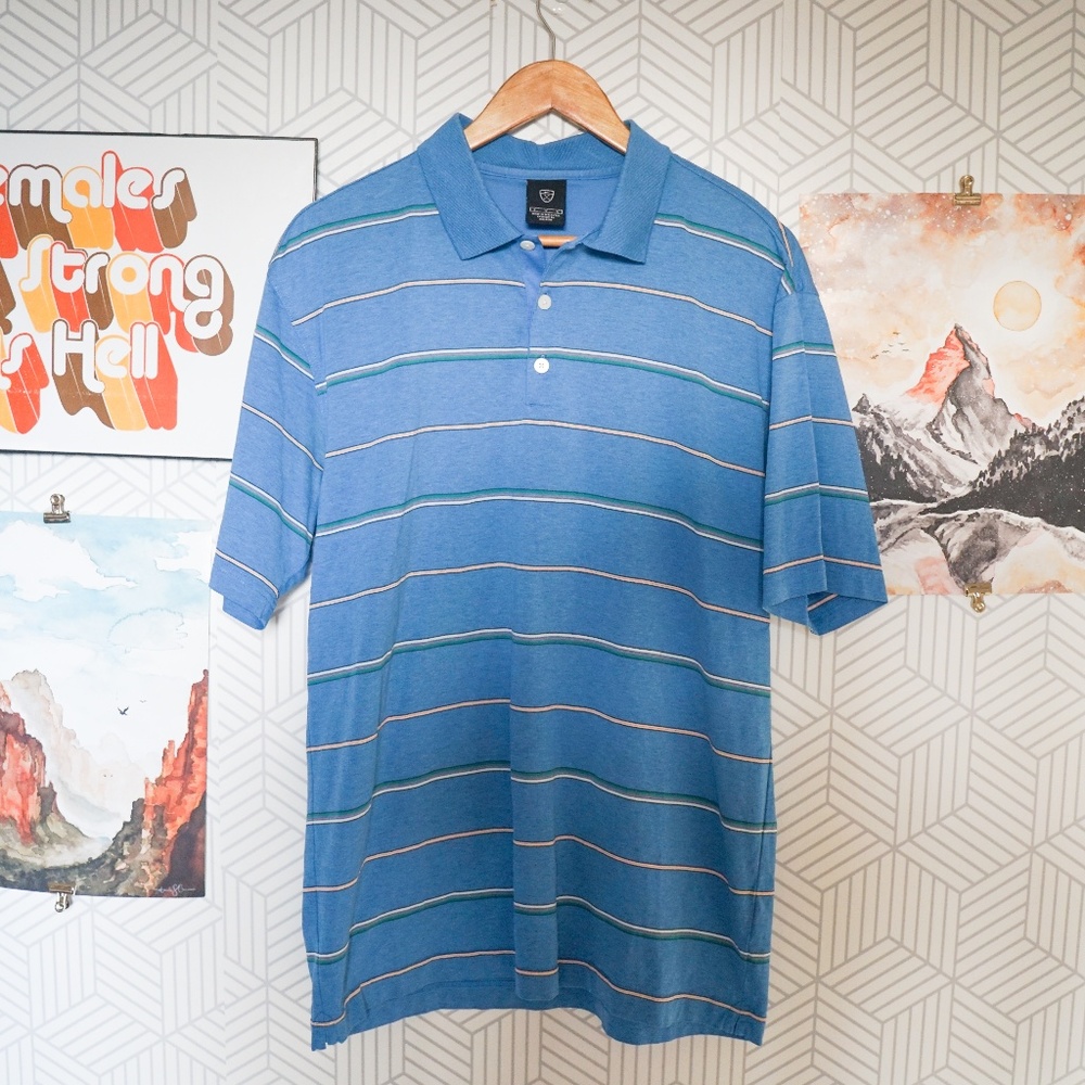 Nike mens blue stripe golf polo tee large